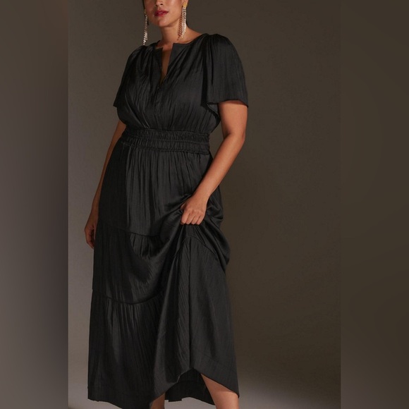Anthropologie The Somerset Maxi Dress in Black Satin - Picture 5 of 12
